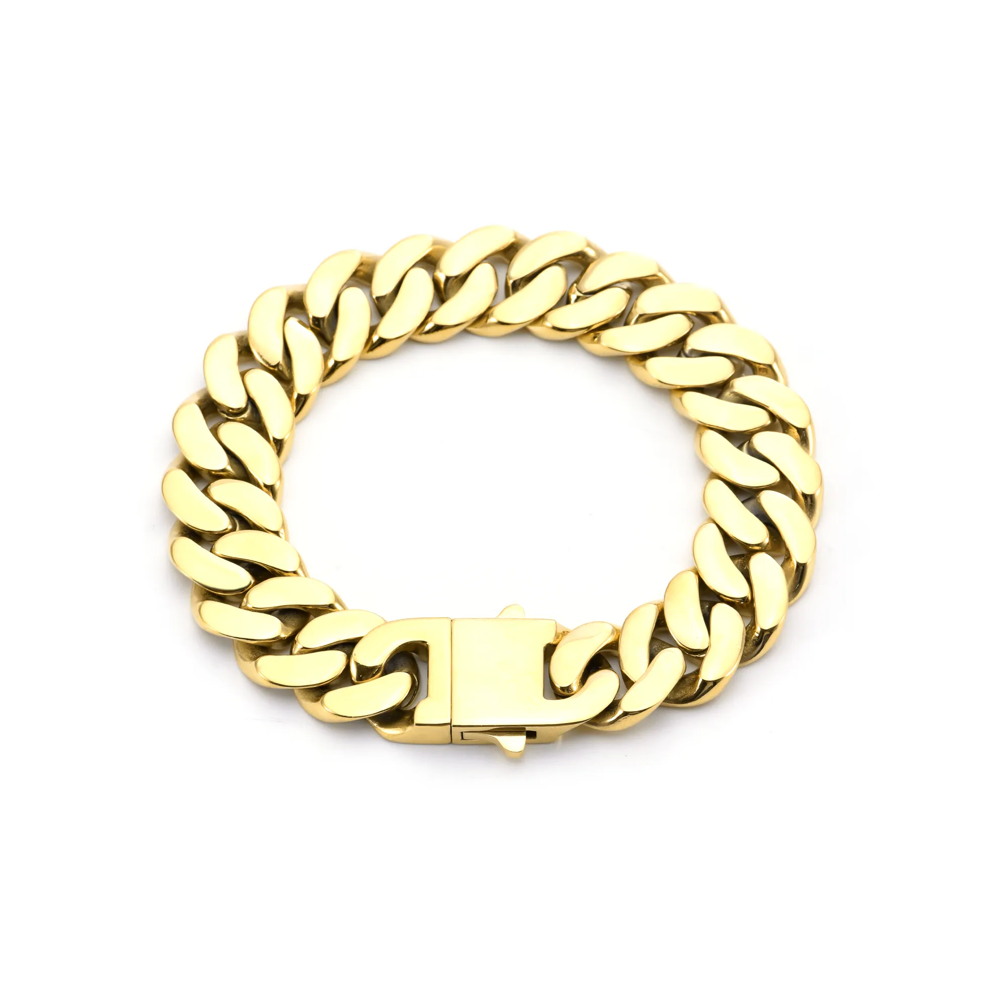 BG160G B.Tiff Flat Cuban Link Gold Plated Stainless Steel Bracelet