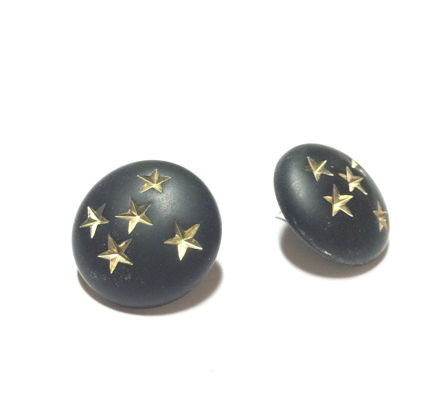 Black & Gold Stars Retro Button Stud Earrings