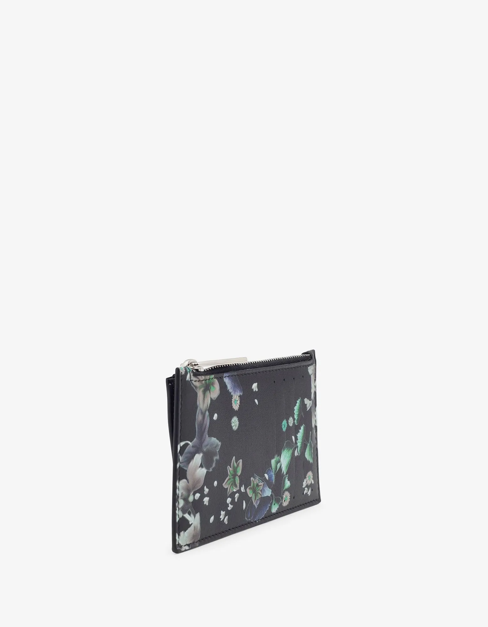 Black Floral Print Long Card Holder -