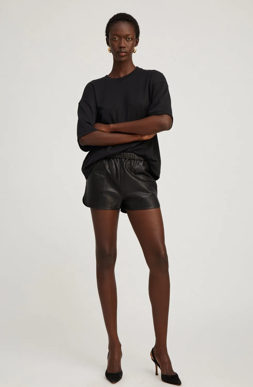 Black Leather Slip Shorts