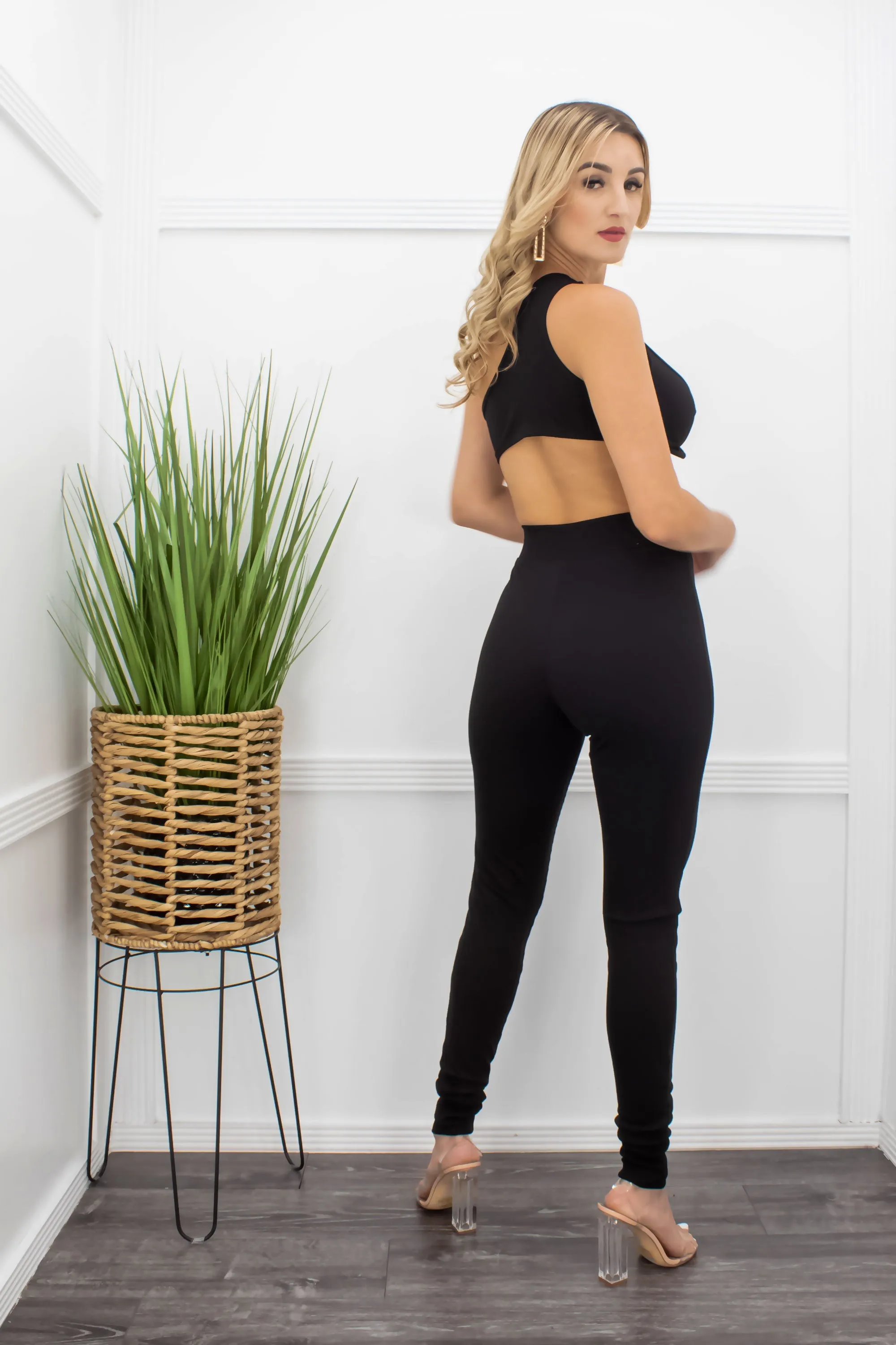 Black One Shoulder Bodycon Crop Top Pant Set