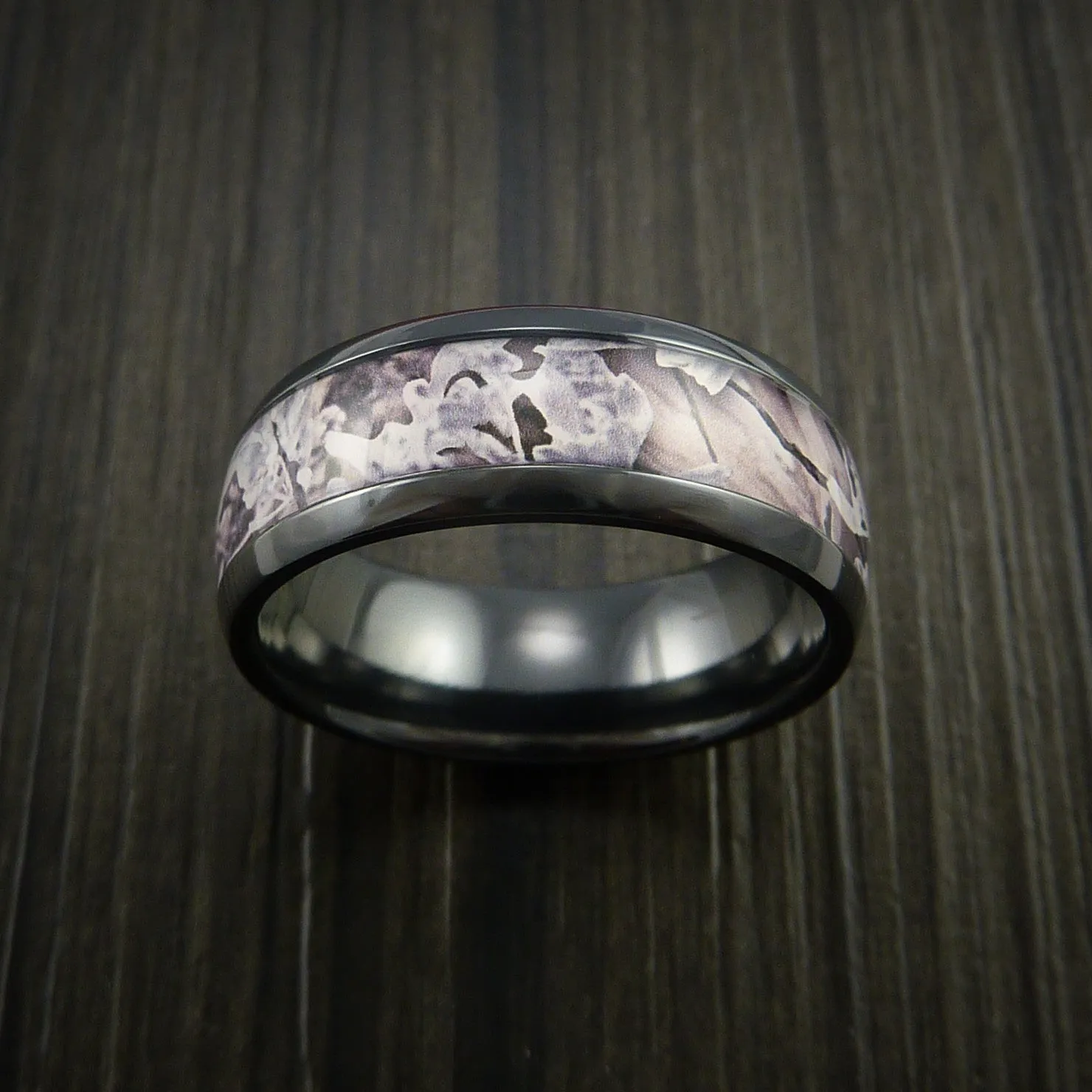 Black Titanium Men's Ring with Camo Inlay Custom Made Wedding Band