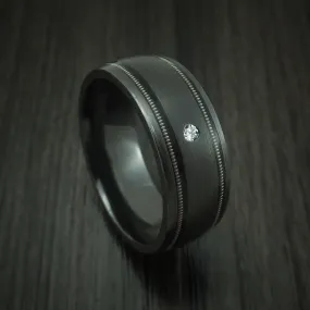 Black Zirconium and Diamond Men's Ring with Guitar String Inlays Custom Made Band