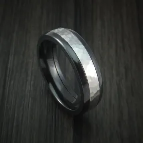 Black Zirconium and Hammered Cobalt Chrome Men's Ring Custom Made Wedding Band