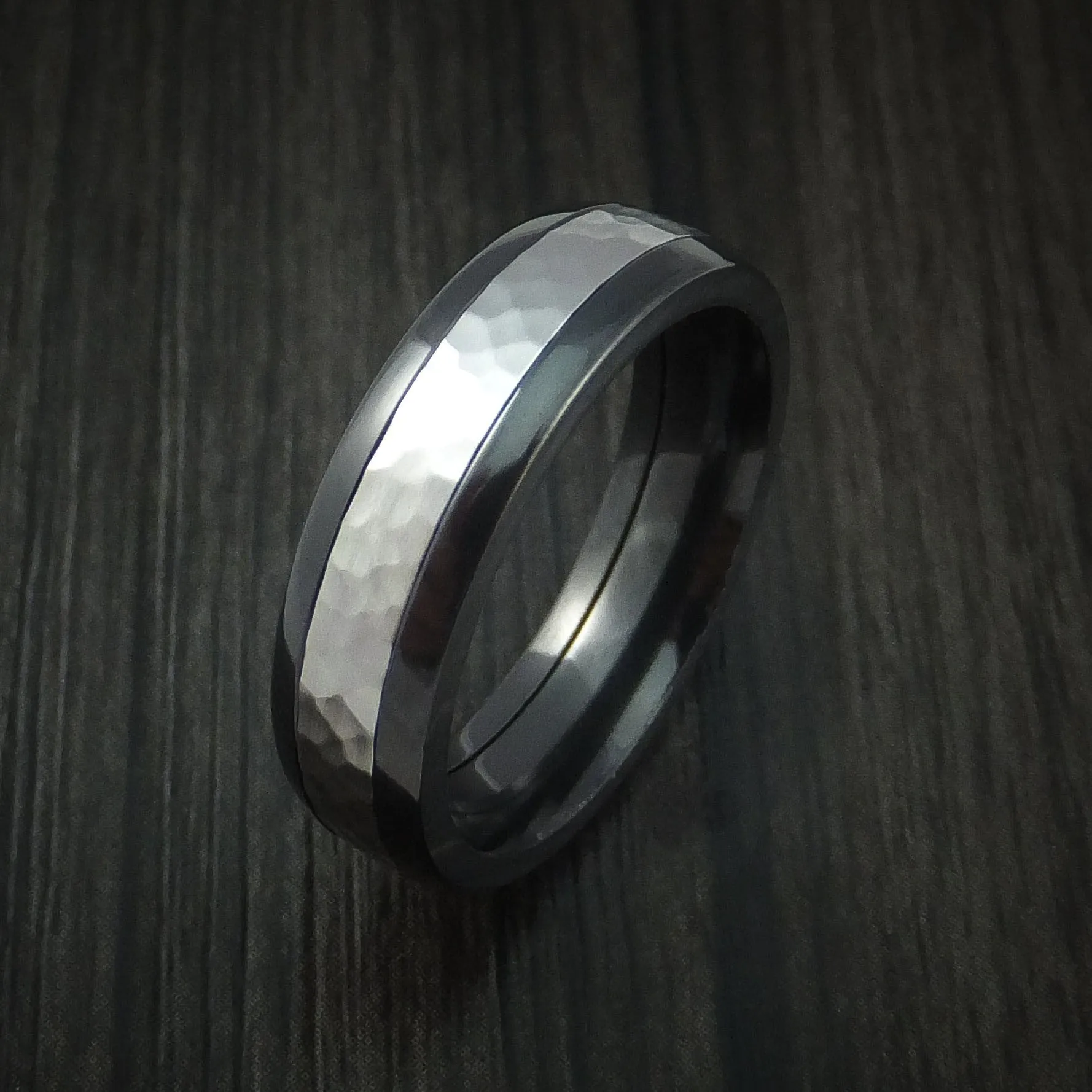 Black Zirconium and Hammered Cobalt Chrome Men's Ring Custom Made Wedding Band