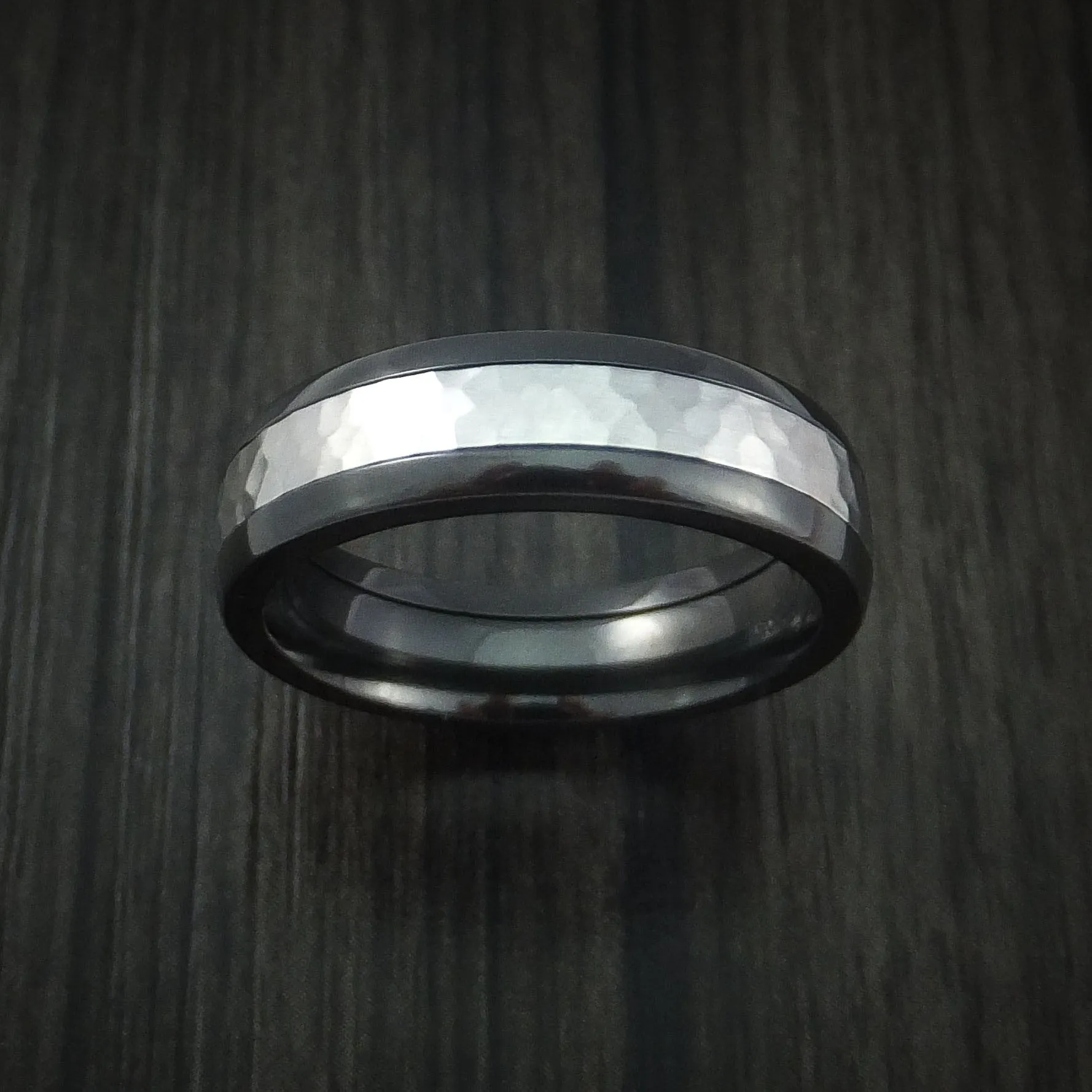 Black Zirconium and Hammered Cobalt Chrome Men's Ring Custom Made Wedding Band