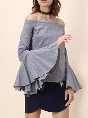 Blue Casual Off the Shoulder Sleeves Top