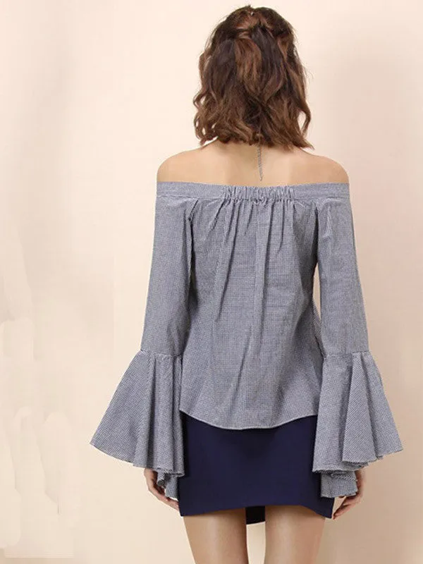 Blue Casual Off the Shoulder Sleeves Top