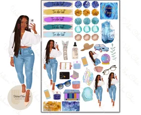 Blue Summer- Black Girl Planner Stickers