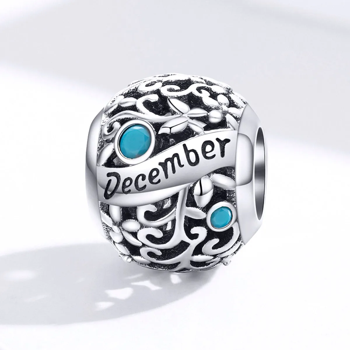 Blue Zircon Birthstone December Charm 925 Sterling Silver