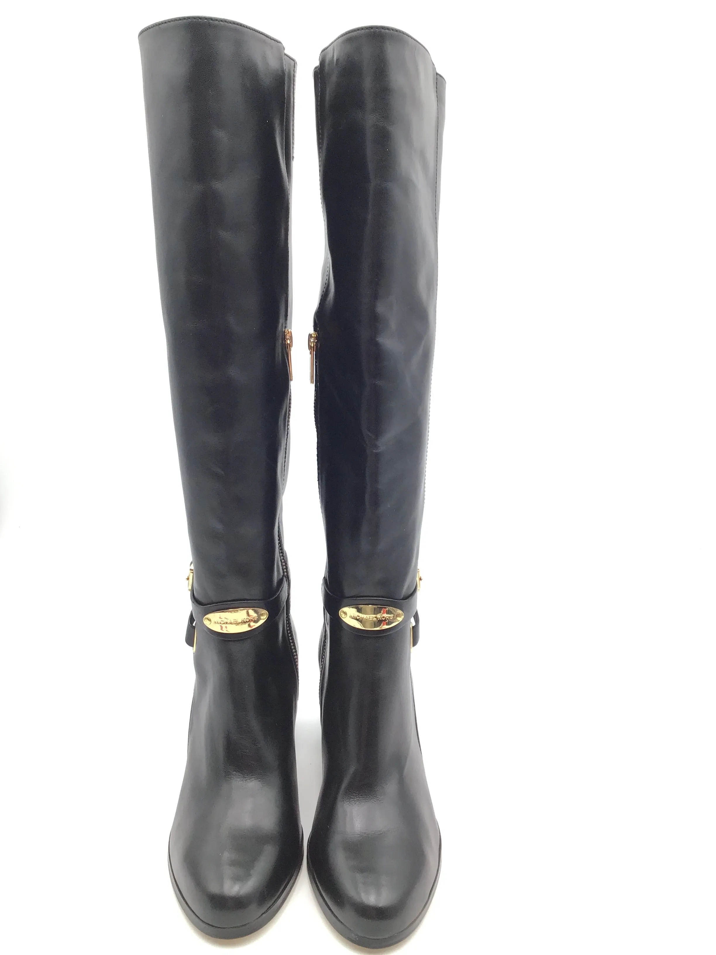 Boots Knee Heels By Michael By Michael Kors In Black & Gold, Size: 9.5