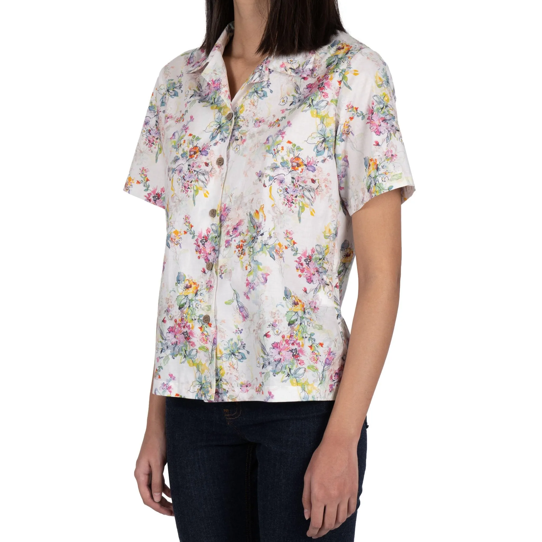 Camp Collar Shirt - Flower Painting - White