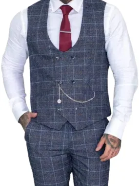 Cavani Bonita Blue Tweed Check Style Waistcoat