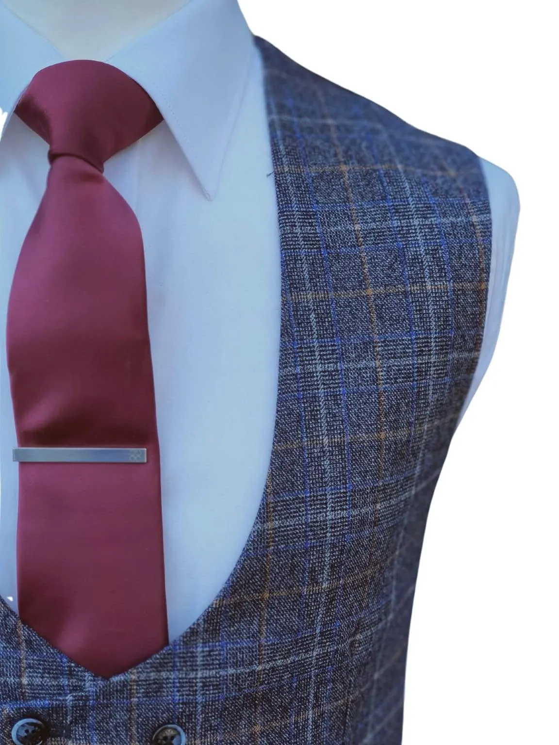 Cavani Bonita Blue Tweed Check Style Waistcoat