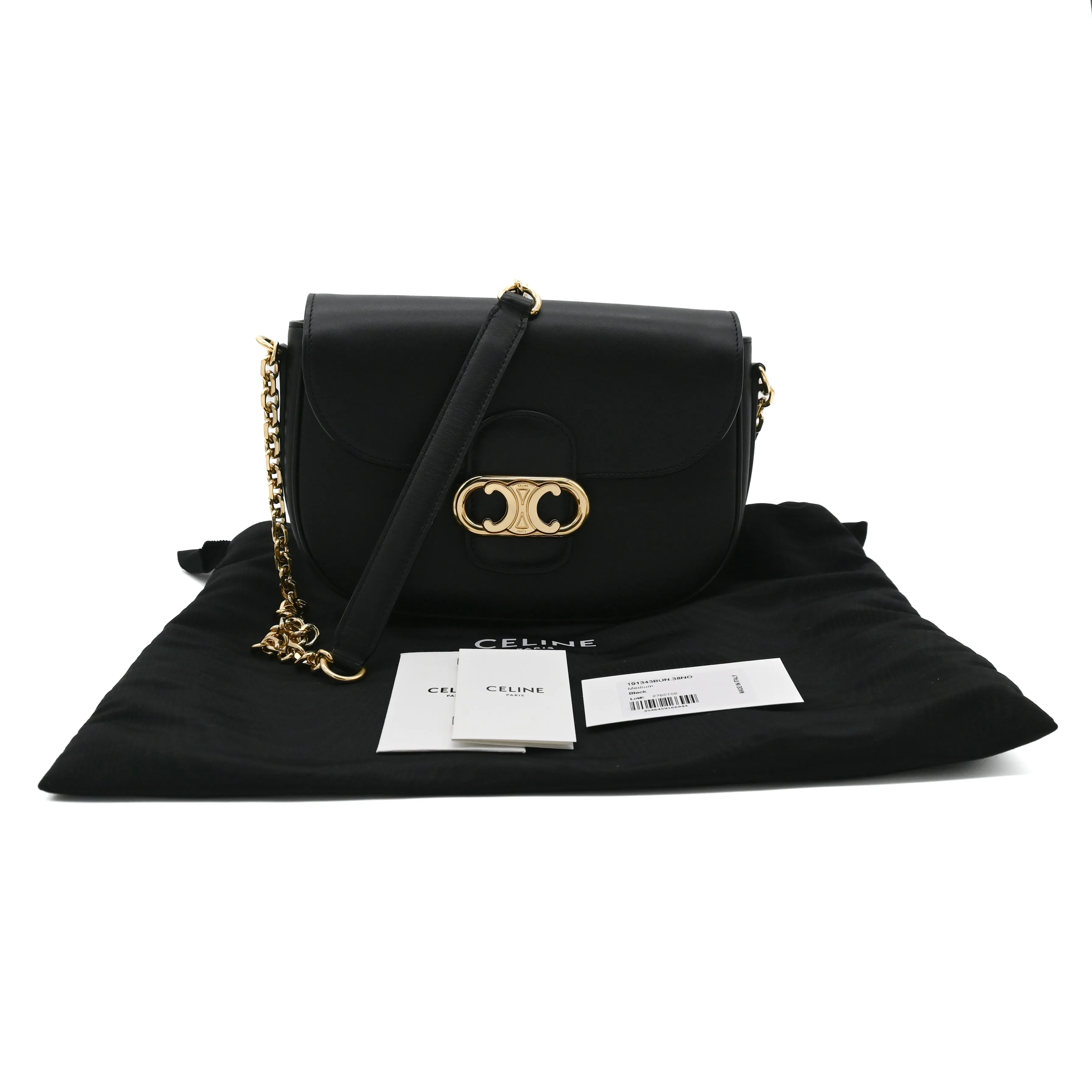 Celine Medium Chain Maillon Triomphe Bag in Black Shiny Calfskin