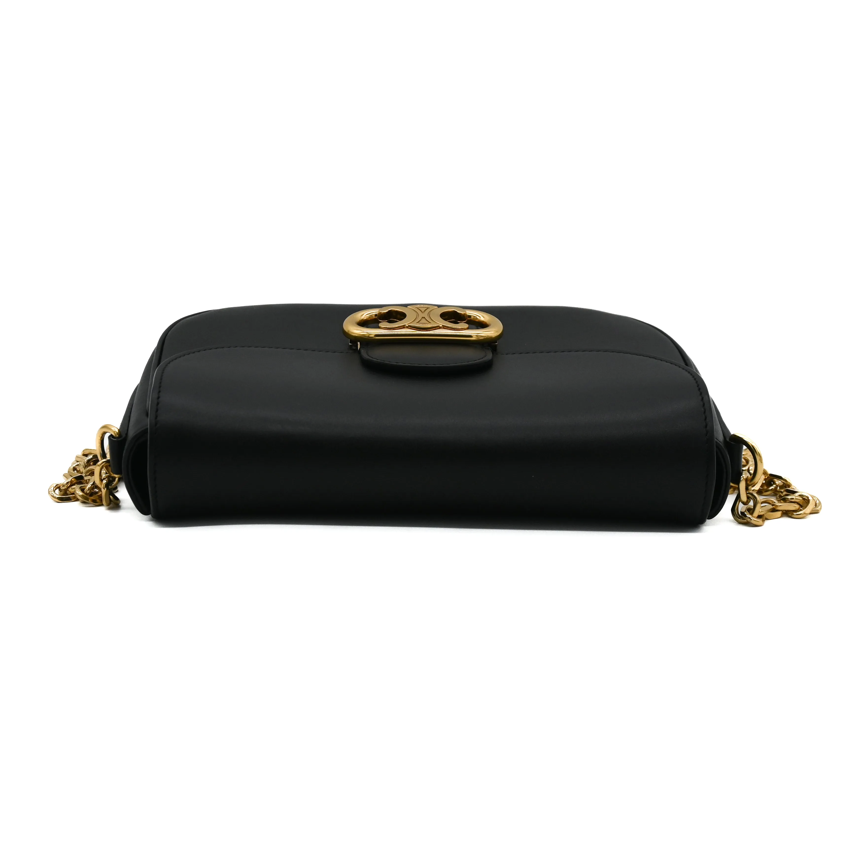 Celine Medium Chain Maillon Triomphe Bag in Black Shiny Calfskin