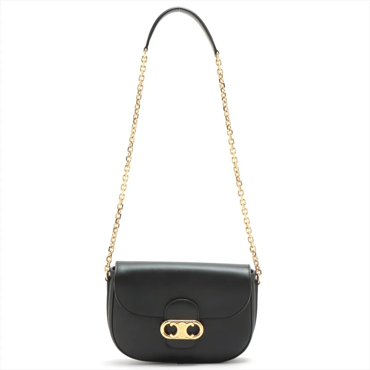 Celine Medium Chain Maillon Triomphe Bag in Black Shiny Calfskin