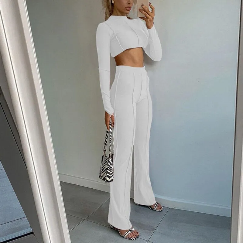 Chain Crop Top And Pants Outfit Sexy Tracksuit Set