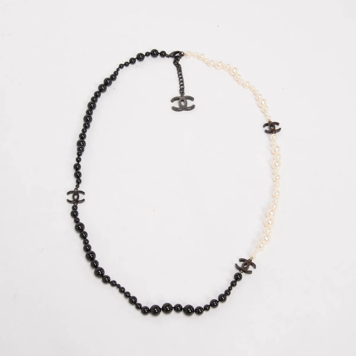 Chanel Black & White Pearl CC Long Necklace