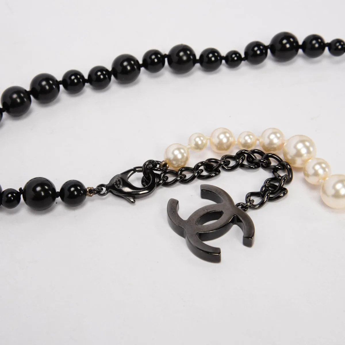 Chanel Black & White Pearl CC Long Necklace