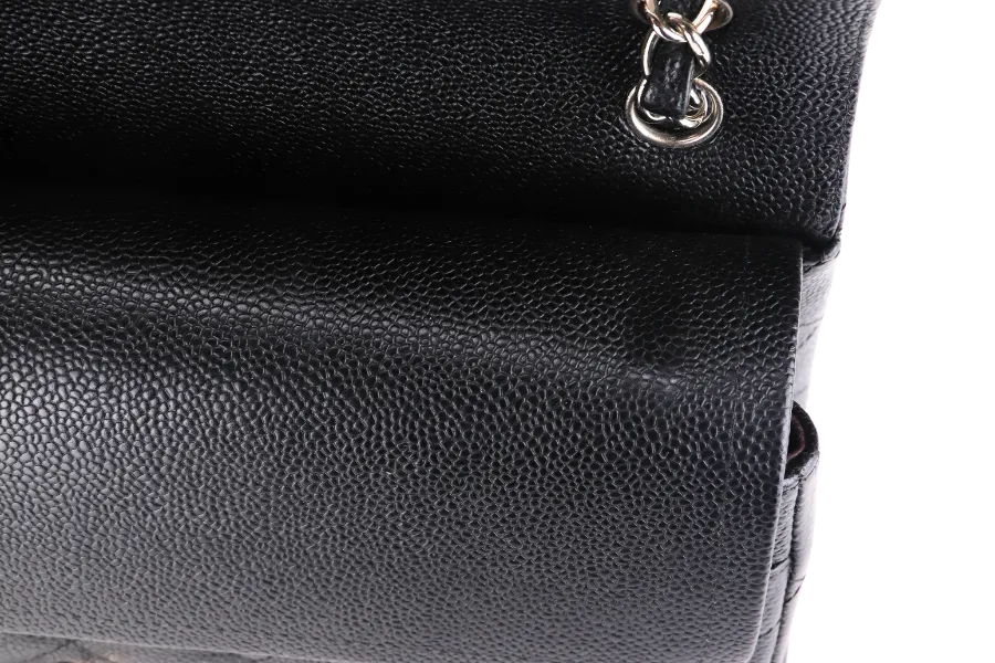 CHANEL CLASSIC FLAP JUMBO (2151xxxx) BLACK CAVIAR SILVER HARDWARE WITH CARD & DUST COVER