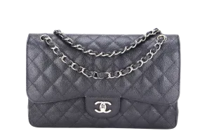 CHANEL CLASSIC FLAP JUMBO (2151xxxx) BLACK CAVIAR SILVER HARDWARE WITH CARD & DUST COVER