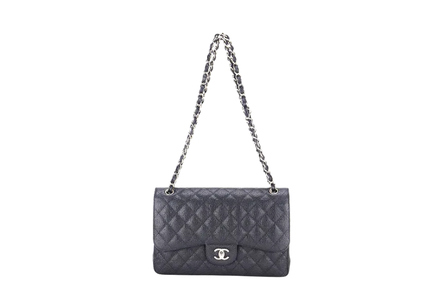 CHANEL CLASSIC FLAP JUMBO (2151xxxx) BLACK CAVIAR SILVER HARDWARE WITH CARD & DUST COVER