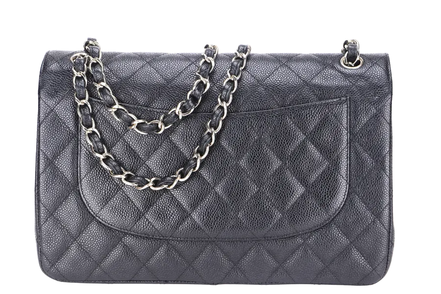 CHANEL CLASSIC FLAP JUMBO (2151xxxx) BLACK CAVIAR SILVER HARDWARE WITH CARD & DUST COVER