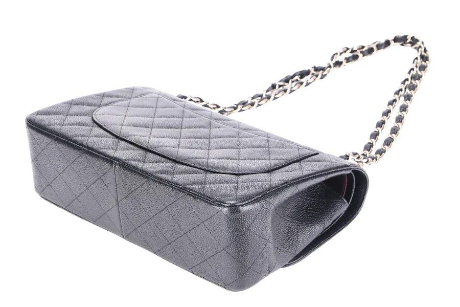 CHANEL CLASSIC FLAP JUMBO (2151xxxx) BLACK CAVIAR SILVER HARDWARE WITH CARD & DUST COVER