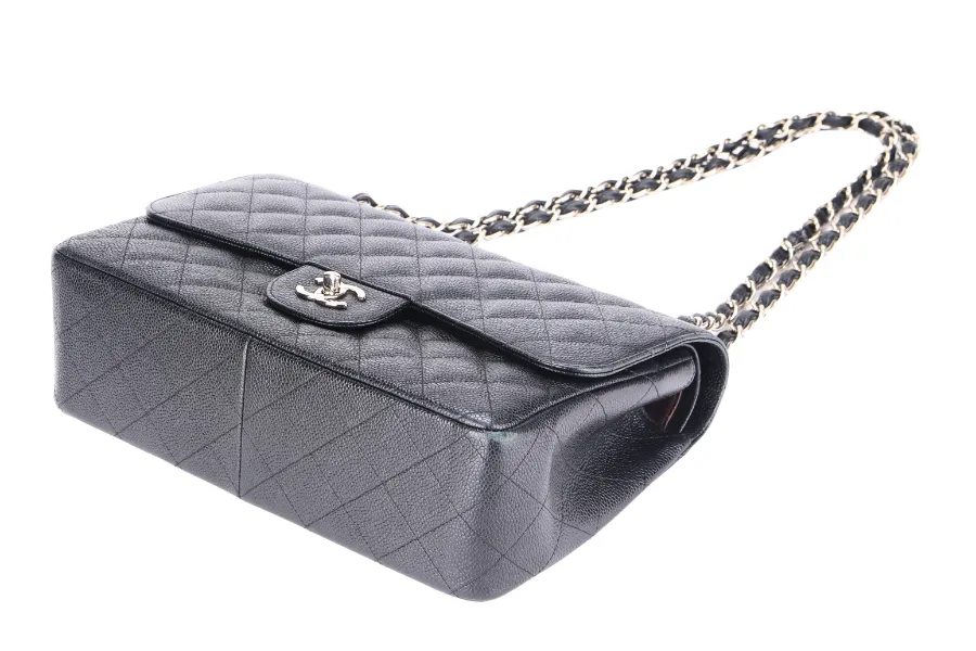 CHANEL CLASSIC FLAP JUMBO (2151xxxx) BLACK CAVIAR SILVER HARDWARE WITH CARD & DUST COVER