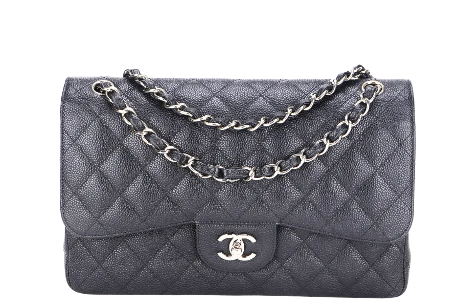 CHANEL CLASSIC FLAP JUMBO (2151xxxx) BLACK CAVIAR SILVER HARDWARE WITH CARD & DUST COVER