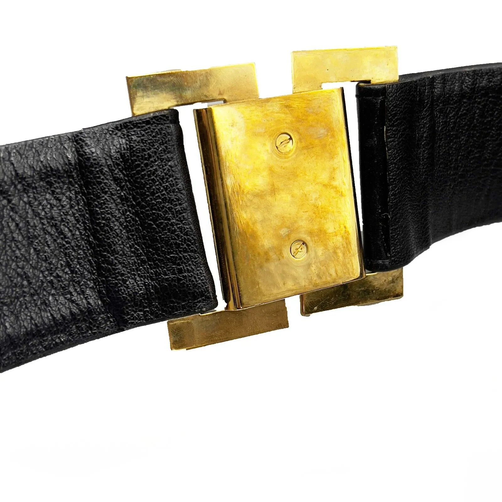 CHANEL - Collection 26 - Black Leather & Gold-Tone Link 1980 Belt - 38 / 95