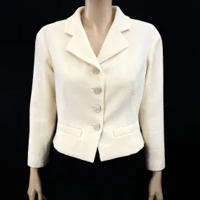 Chanel Off White Bouclé Crystal Button Jacket Size 40 | 10