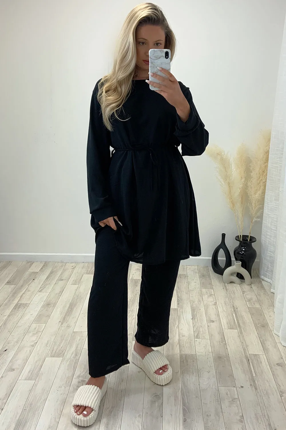 Chiara Black Oversized Belted Top and Trousers Co-Ord Set