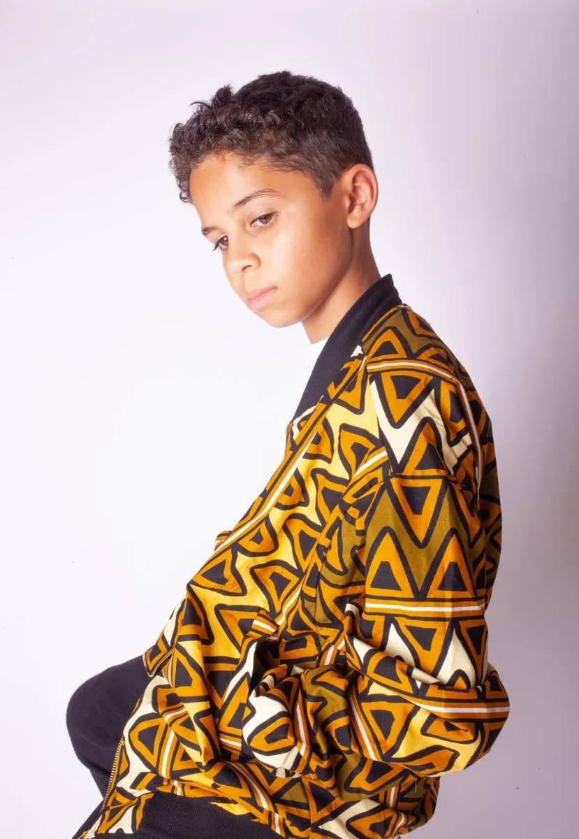 Children's African Bomber Jacket In Earthy Tones Mud Cloth