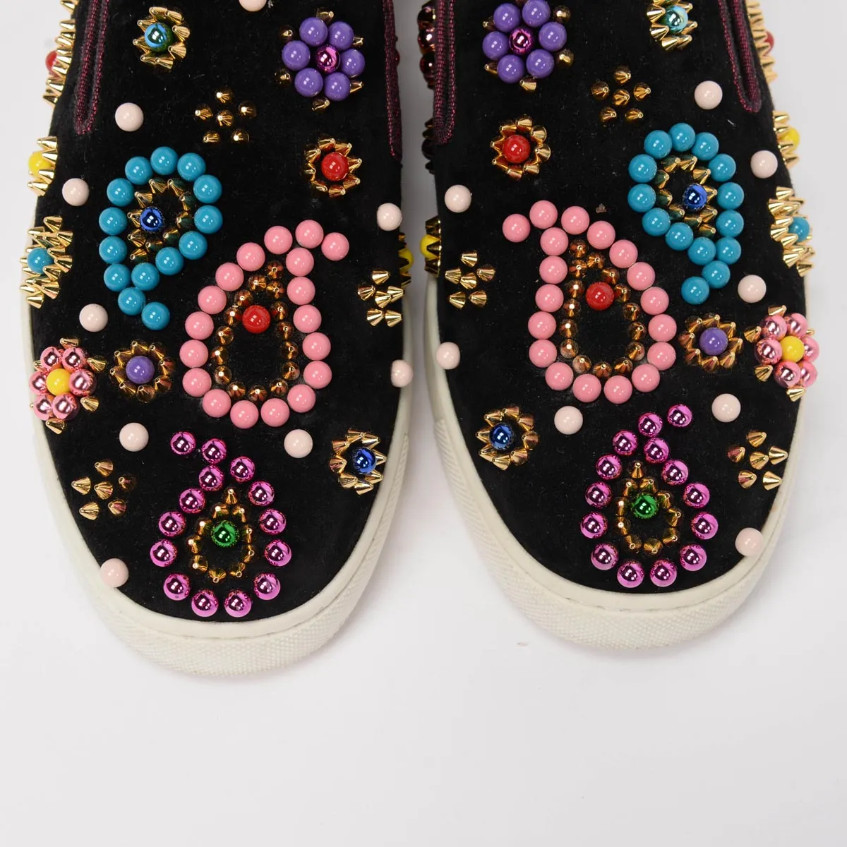 Christian Louboutin Black Suede Studded Boat Candy Sneakers 35.5