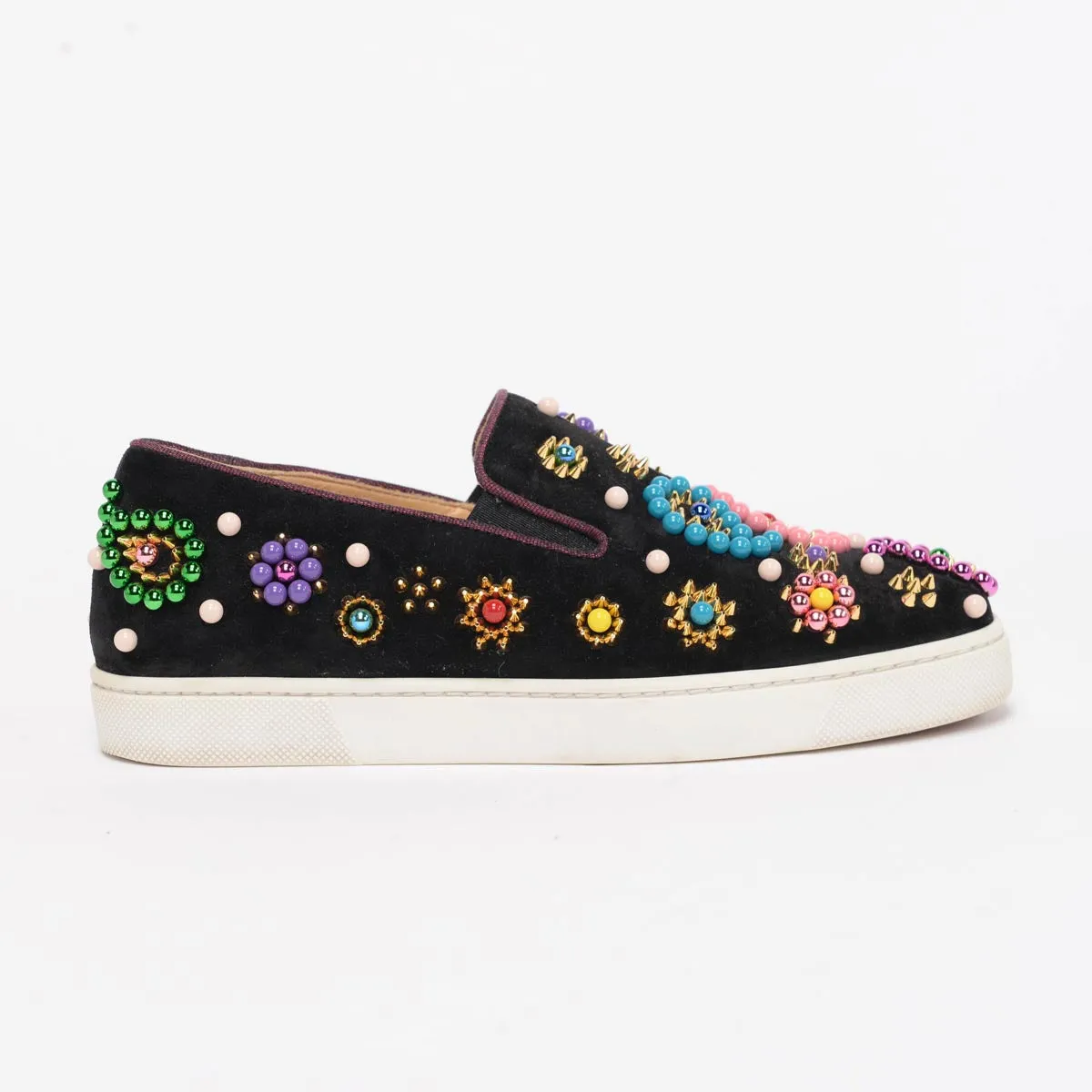 Christian Louboutin Black Suede Studded Boat Candy Sneakers 35.5