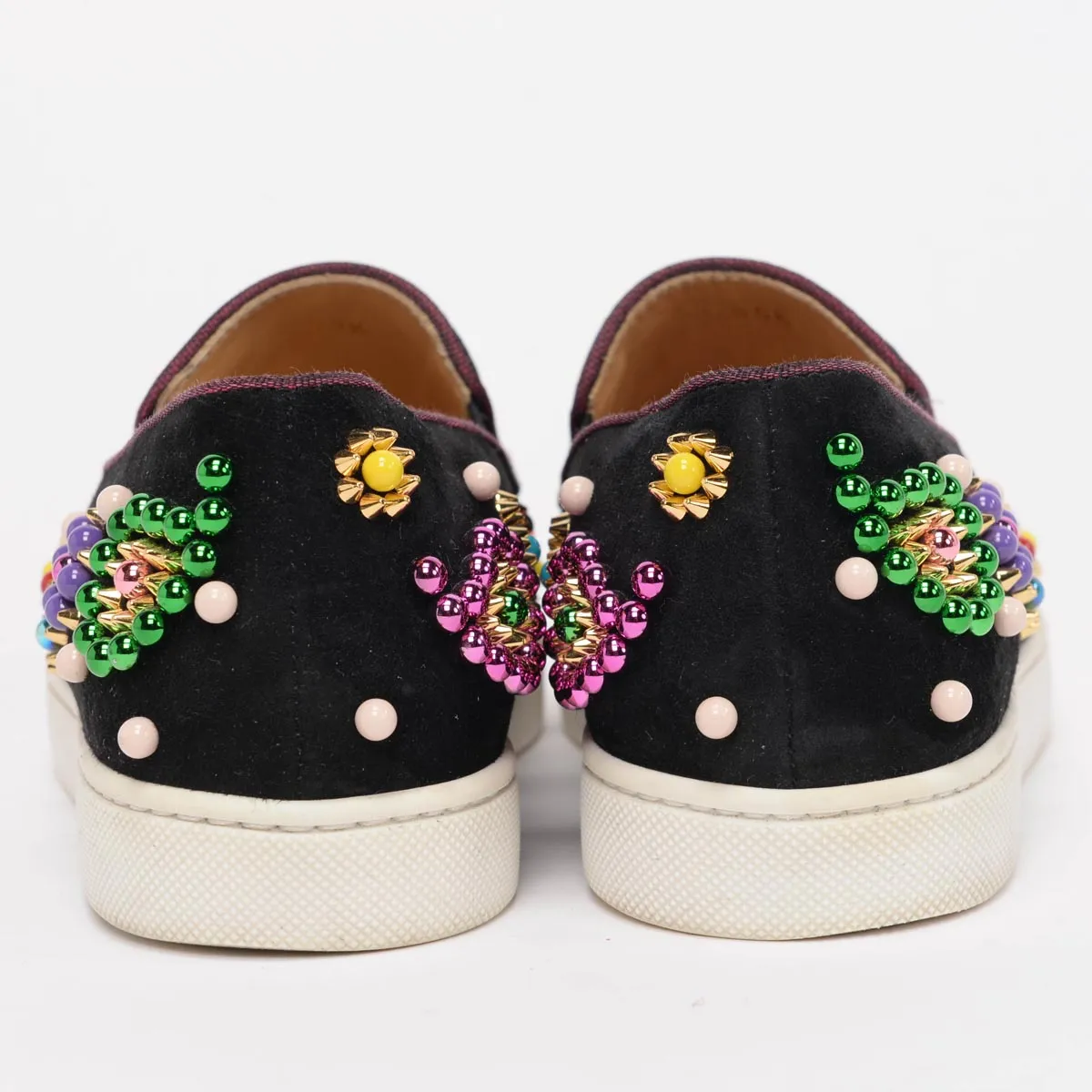 Christian Louboutin Black Suede Studded Boat Candy Sneakers 35.5