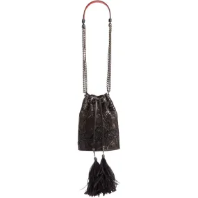 Christian Louboutin Bucket Marie Jane Lace Black Leather Shoulder Bag