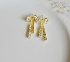 Crystal And Gold Bow Dangle Earrings -S4799425