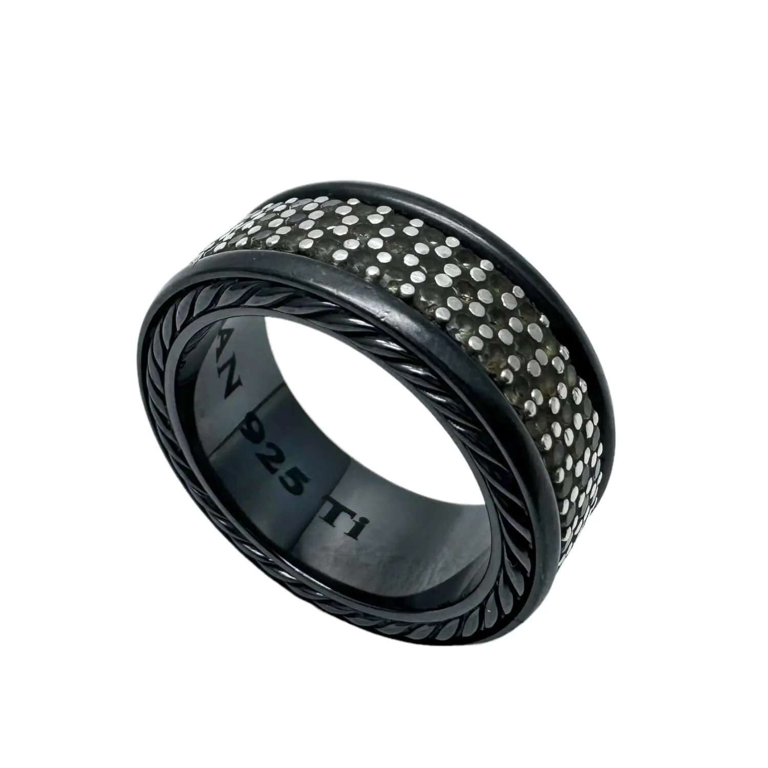 DAVID YURMAN Streamline Three Row Black Diamond & Sterling Silver Ring in Black Titanium