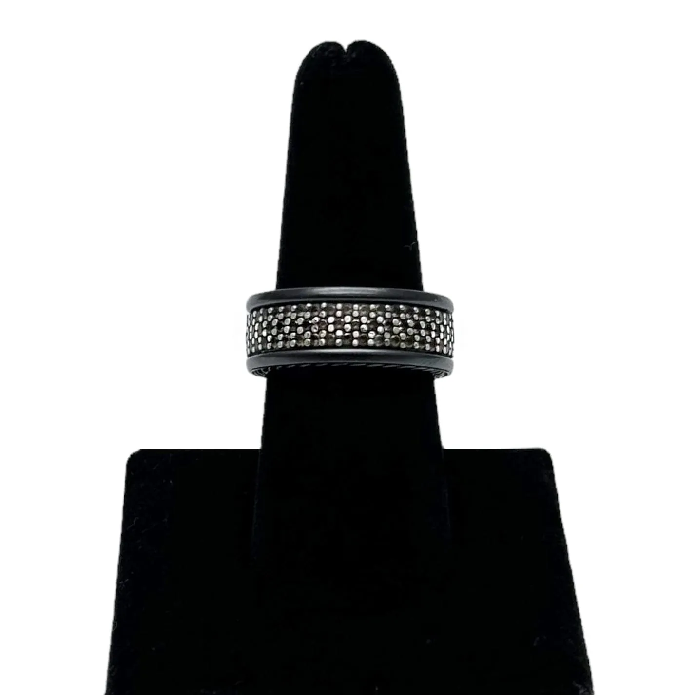 DAVID YURMAN Streamline Three Row Black Diamond & Sterling Silver Ring in Black Titanium