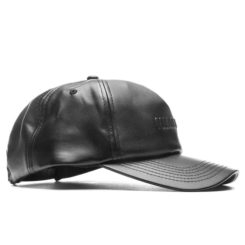 Debossed Vegan Leather 5 Panel Hat - Black