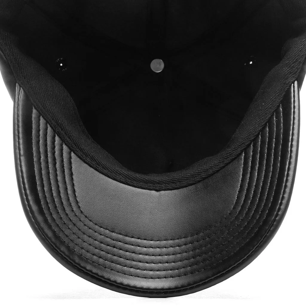 Debossed Vegan Leather 5 Panel Hat - Black