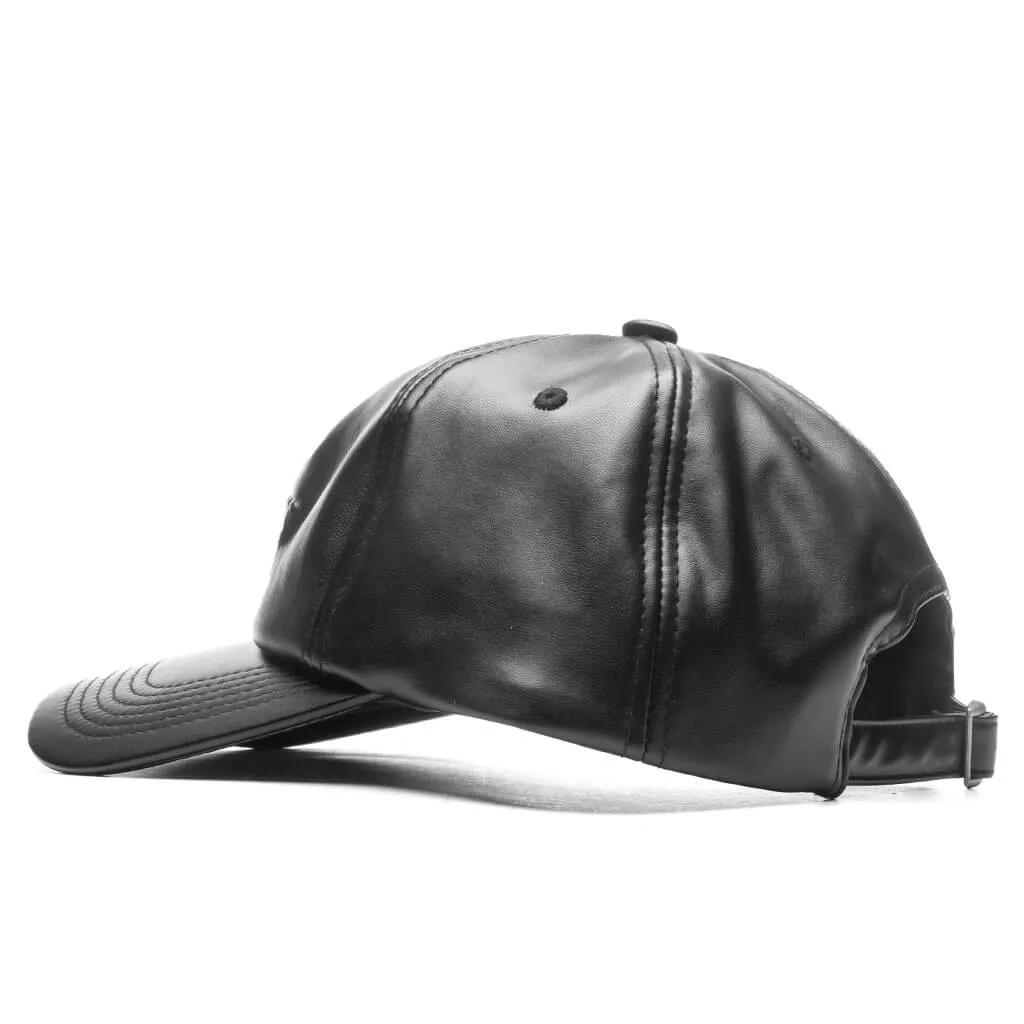 Debossed Vegan Leather 5 Panel Hat - Black