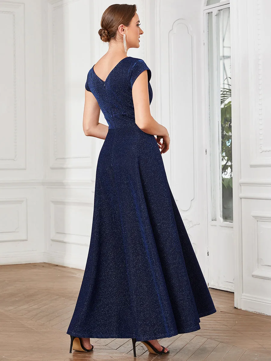 Deep V Neck Floor Length A Line Sleeveless Wholesale Evening Dresses