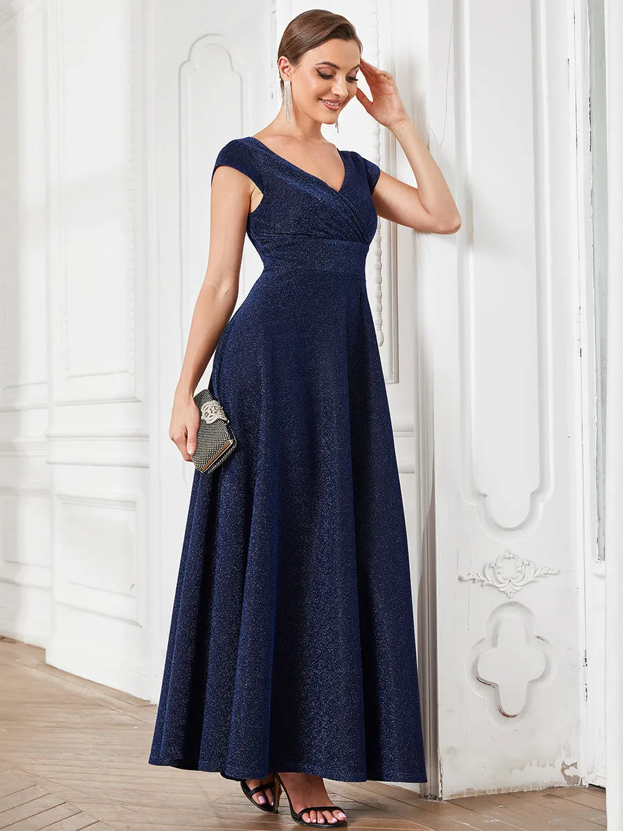 Deep V Neck Floor Length A Line Sleeveless Wholesale Evening Dresses