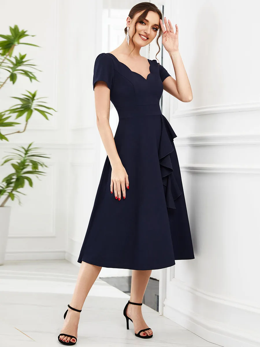 Deep V Neck Knee Length Short Sleeves A Line Wholesale Evening Dresses