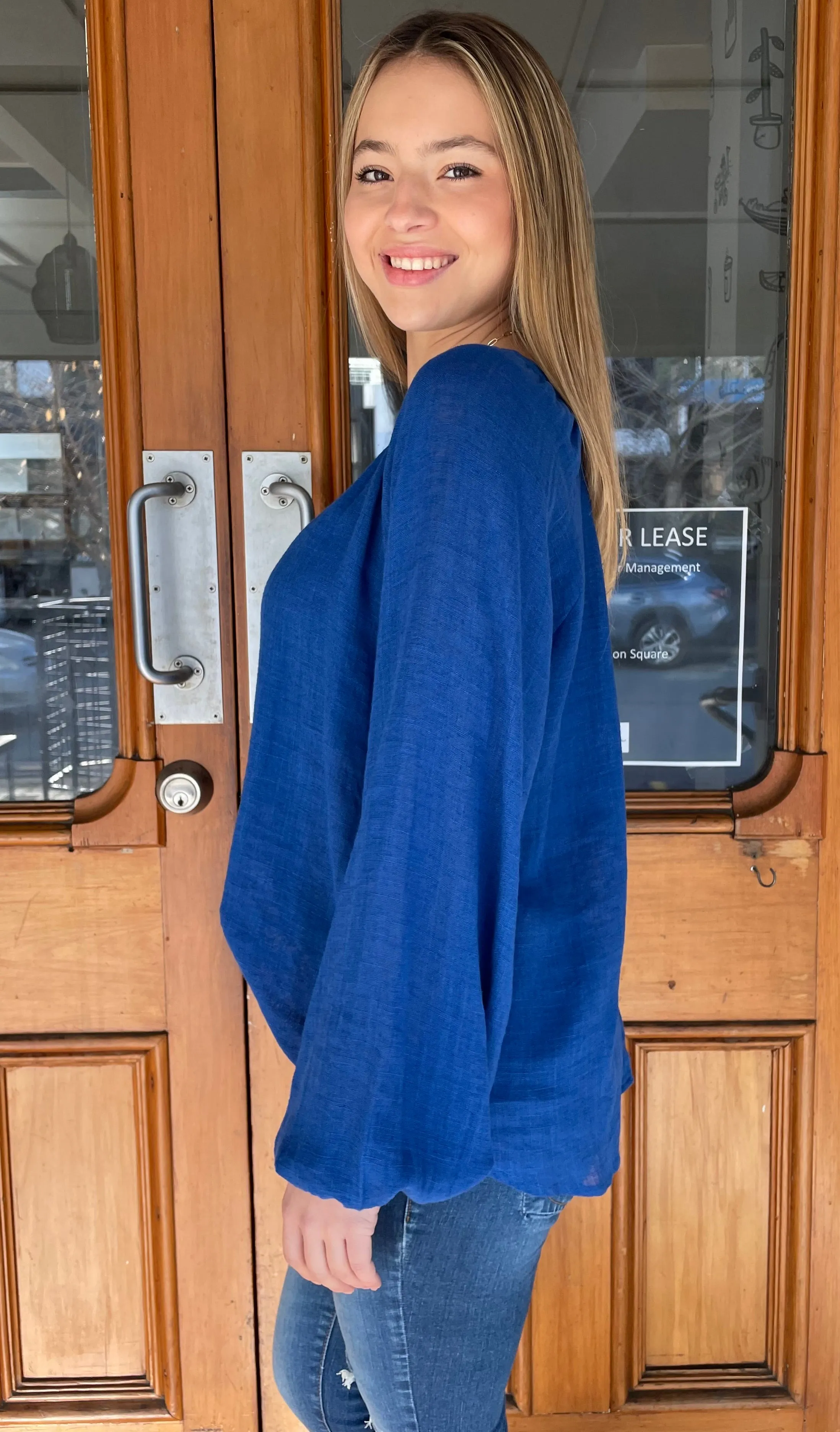 Del Mar Days Long Sleeve Top Cobalt