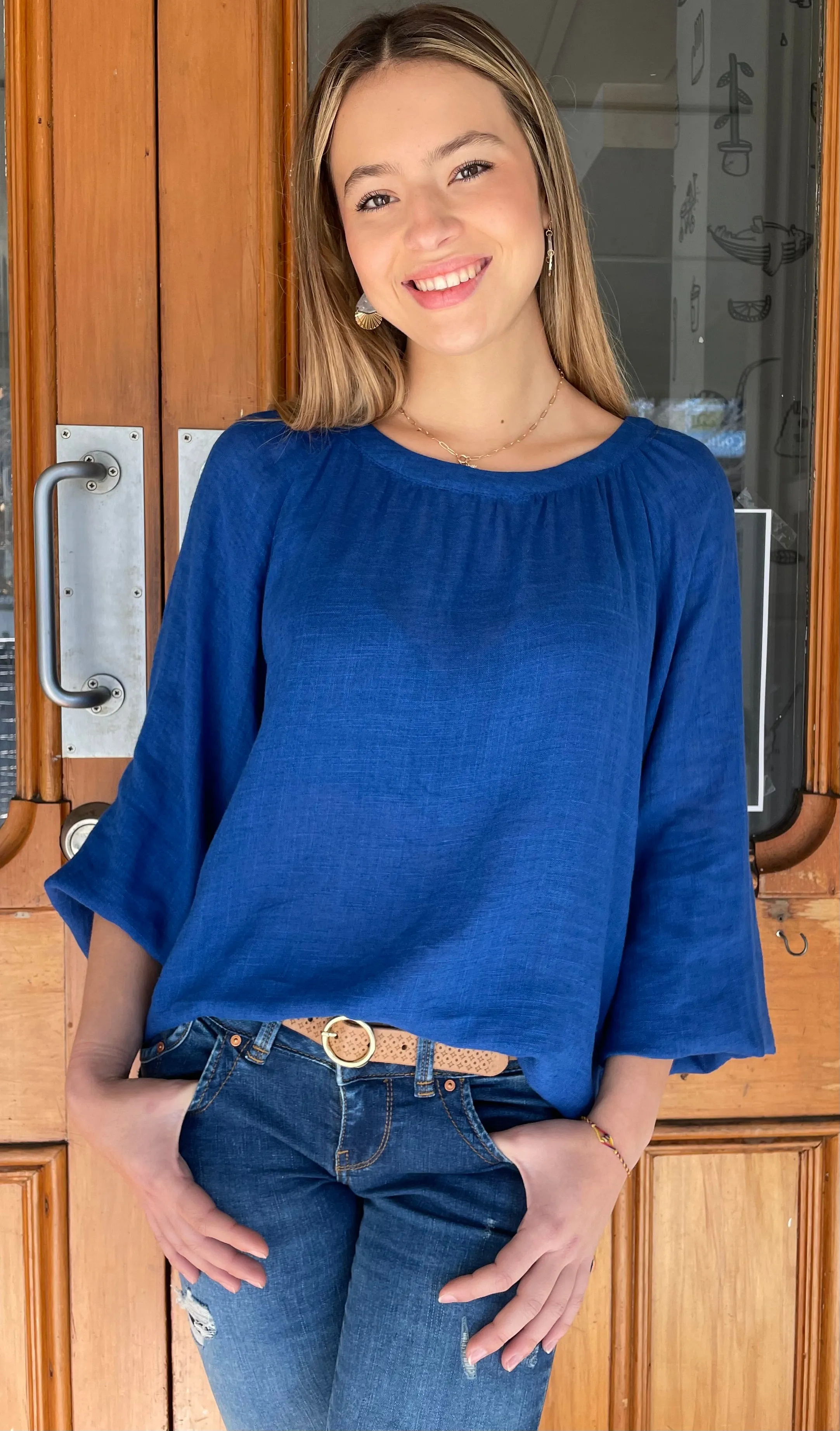 Del Mar Days Long Sleeve Top Cobalt